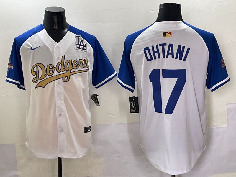 Men Los Angeles Dodgers #17 Ohtani White Blue Champion gold character Nike 2025 MLB Jersey style 50518->los angeles dodgers->MLB Jersey
